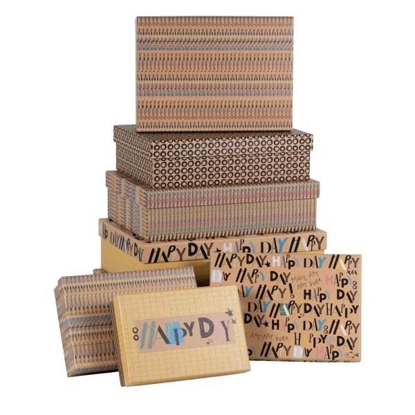 Geschenkboxen ORGANICS 8er Set Kraftrippe Happy Day Muster