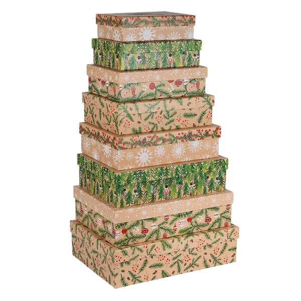 Geschenkboxen Organics 8er Set Kraftrippe/Nussknacker/Zweige/Sterne