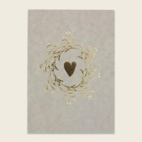 Postkarte mit Goldeffekt –  Herz mit Blumenkranz