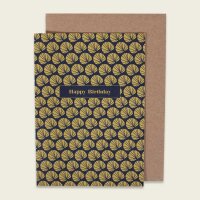 Klappkarte Happy Birthday, Palmwedel, ocker/blau