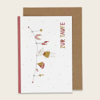 Klappkarte ZUR TAUFE- Wäscheleine mit Lamm und...