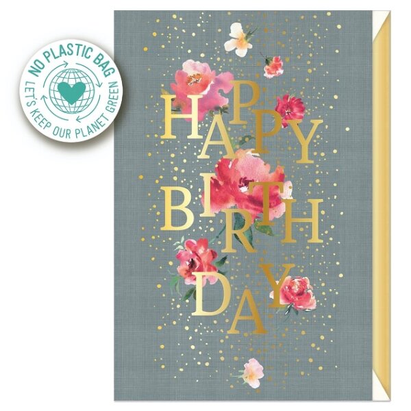 Klappkarte - Blütenregen Happy Birthday