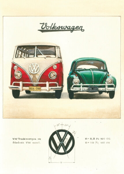 Bomo Klappkarte mit Kuvert - Volkswagen Käfer & Bus