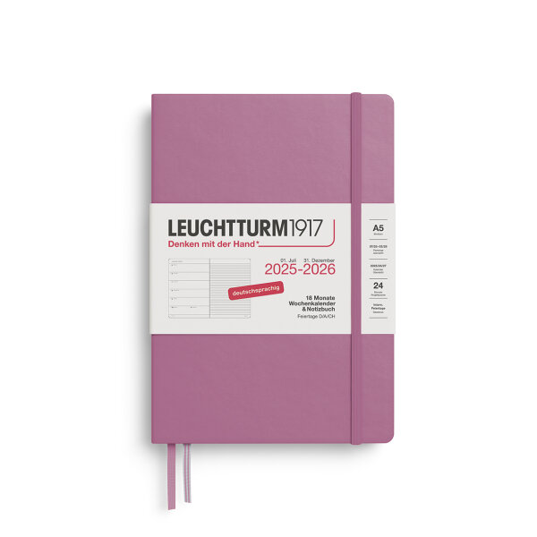 Wochenkalender & Notizbuch, 18 Monate, Medium A5 2026 hardcover, Dusty Rose