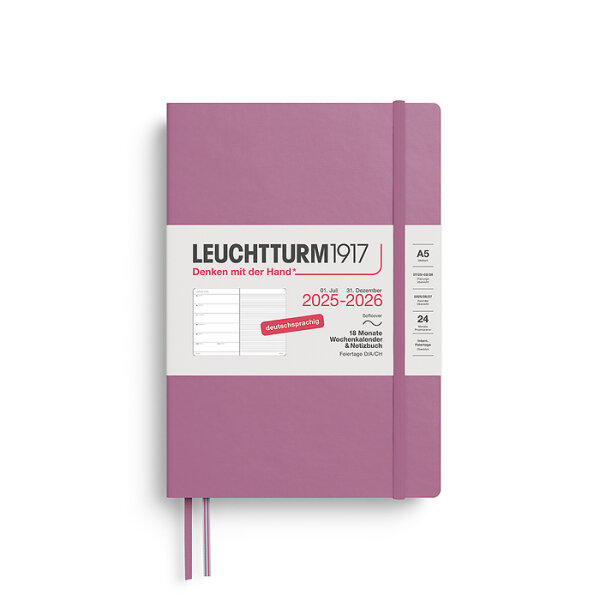 Wochenkalender & Notizbuch, 18 Monate, Medium A5 2026 softcover, Dusty Rose