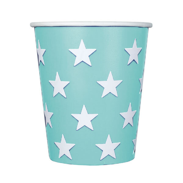Pappbecher Sterne türkis
