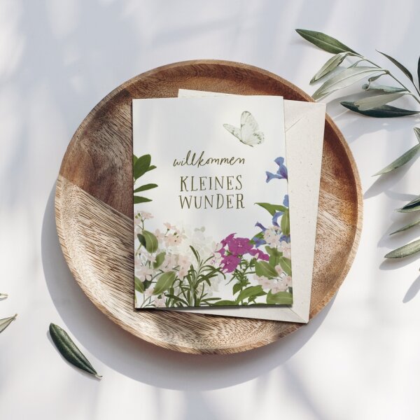 Klappkarte "Geburt mit Blumen" mit Umschlag