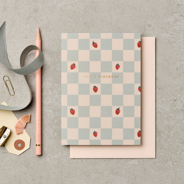 Klappkarte "happy birthday Erdbeeren"